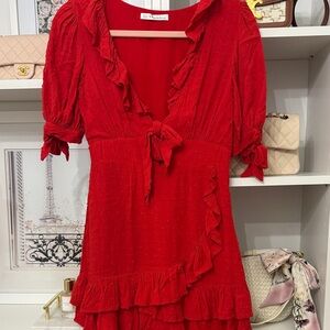 Hello Molly Red Ruffled Dress with Bow Detail XS
